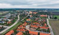Luftfoto over Gørlev og Kirke Helsinge